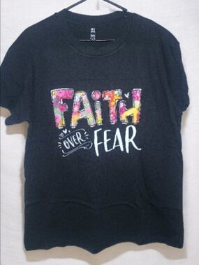 Faith Over Fear Graphic Tee - Black with Multicolor Floral Print